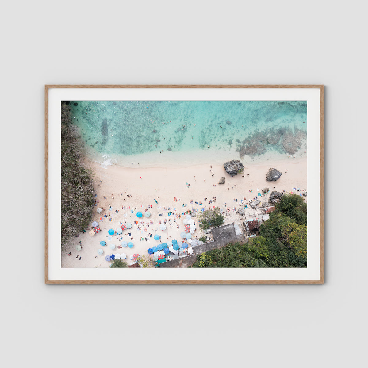 Padang Padang Beach Top Down - Art Print - Traditional Frame - Raw Oak - Landscape
