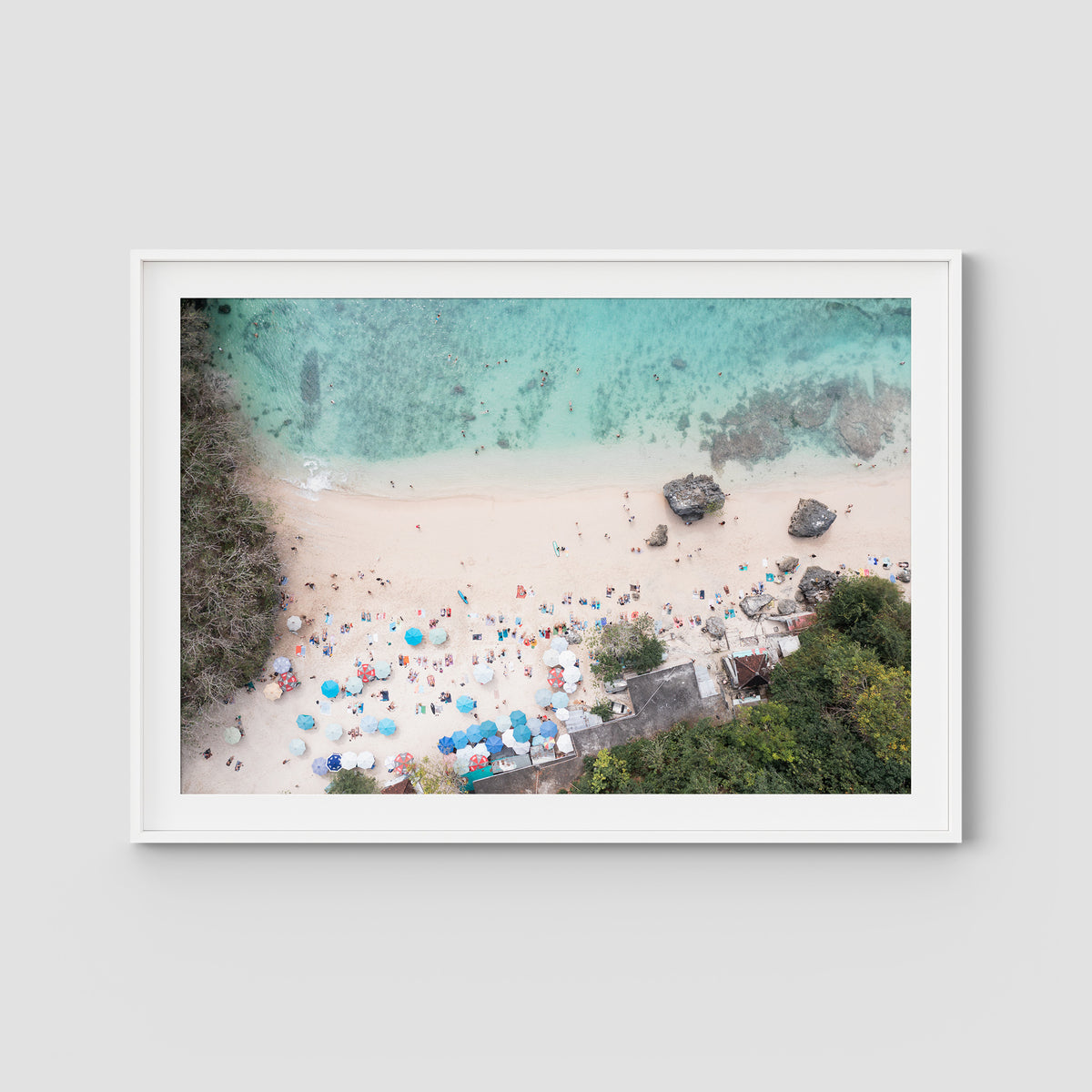Padang Padang Beach Top Down - Art Print - Traditional Frame - White - Landscape
