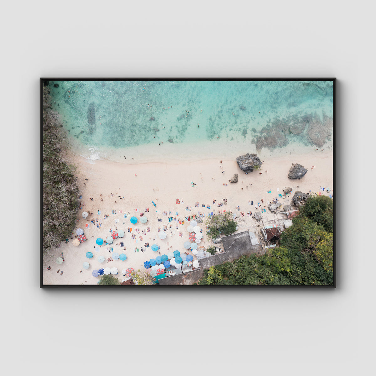 Padang Padang Beach Top Down - Art Print - Float Frame Canvas - Black - Landscape