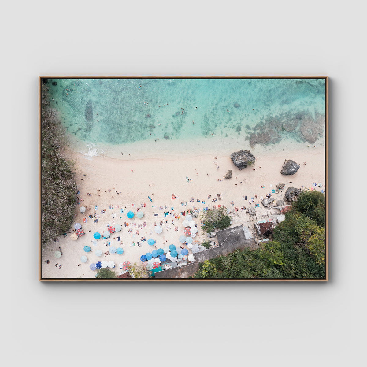 Padang Padang Beach Top Down - Art Print - Float Frame Canvas - Raw Oak - Landscape