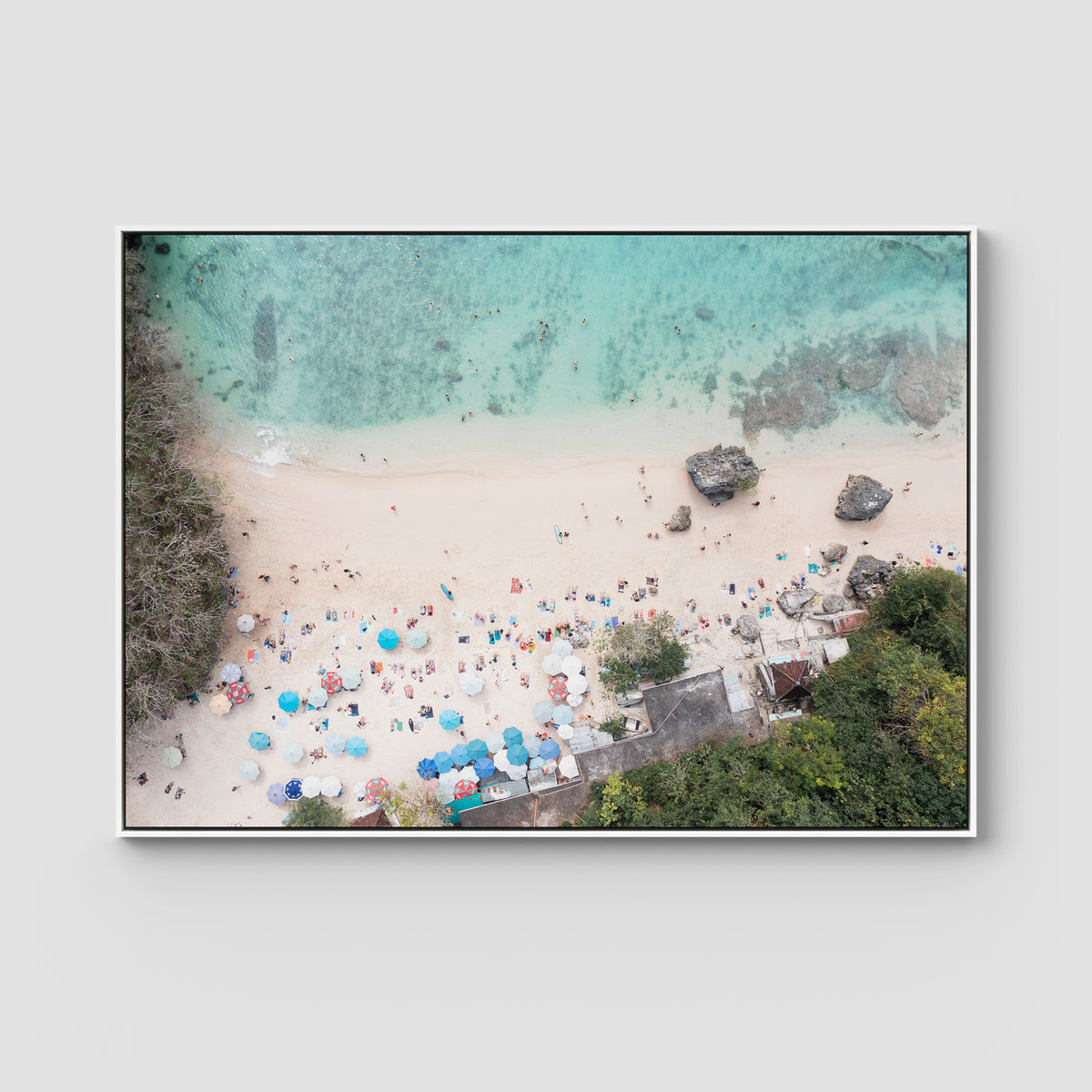 Padang Padang Beach Top Down - Art Print - Float Frame Canvas - White - Landscape