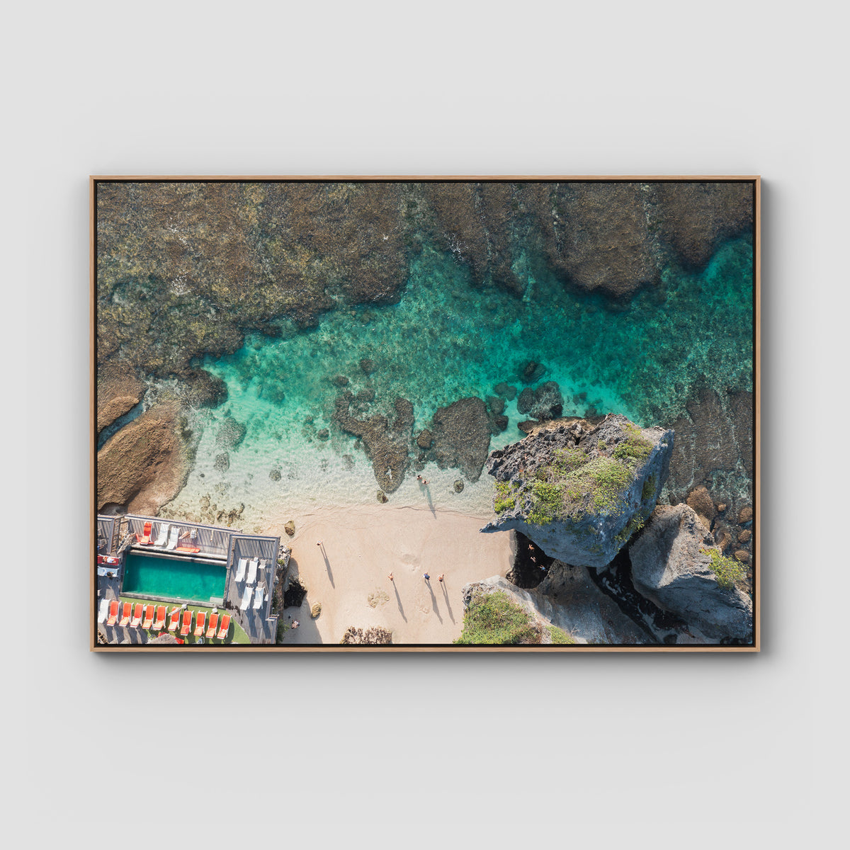 Uluwatu Top Down - Art Print - Float Frame Canvas - Raw Oak - Landscape