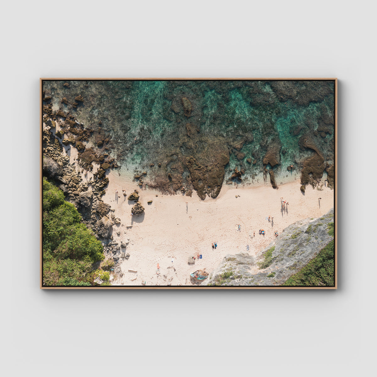 Secret Beach Uluwatu - Art Print - Float Frame Canvas - Raw Oak - Landscape