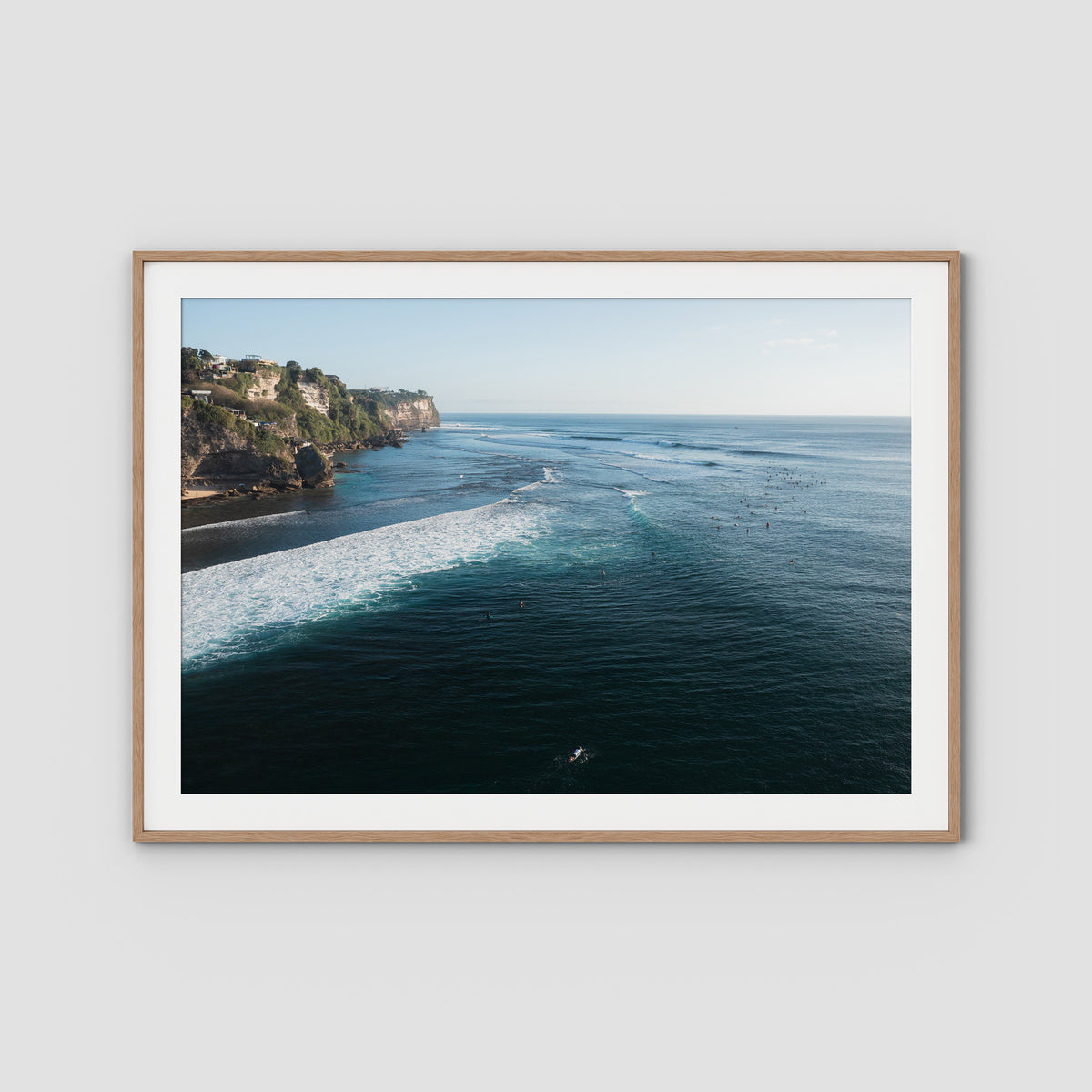 Surf Lineup Uluwatu  - Art Print - Traditional Frame - Raw Oak - Landscape