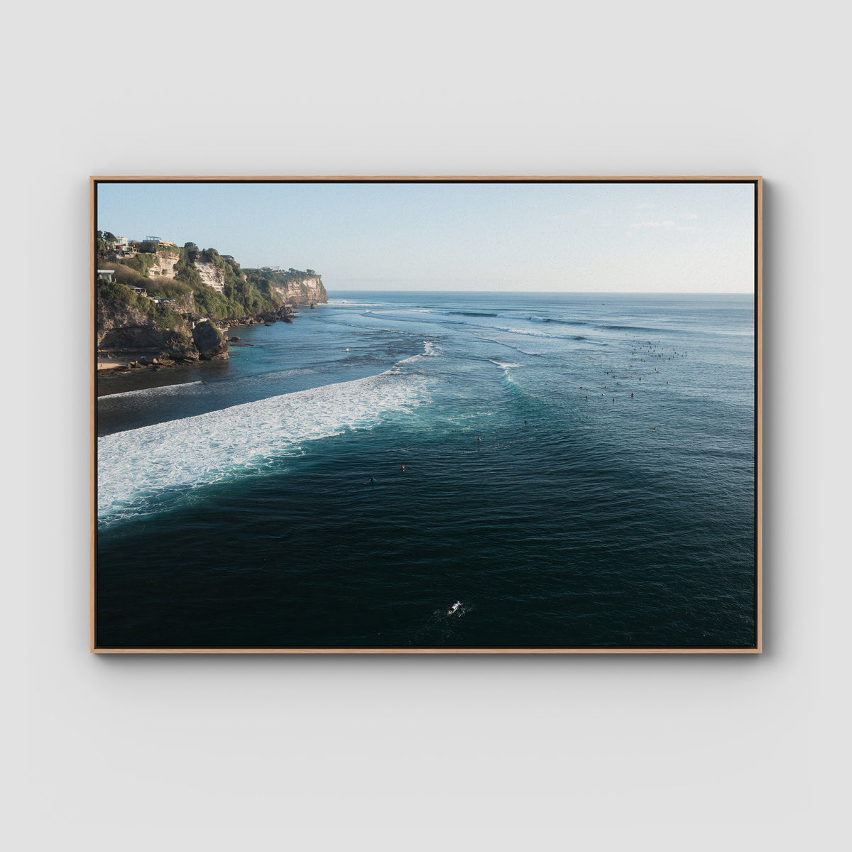 Surf Lineup Uluwatu  - Art Print - Float Frame Canvas - Raw Oak - Landscape