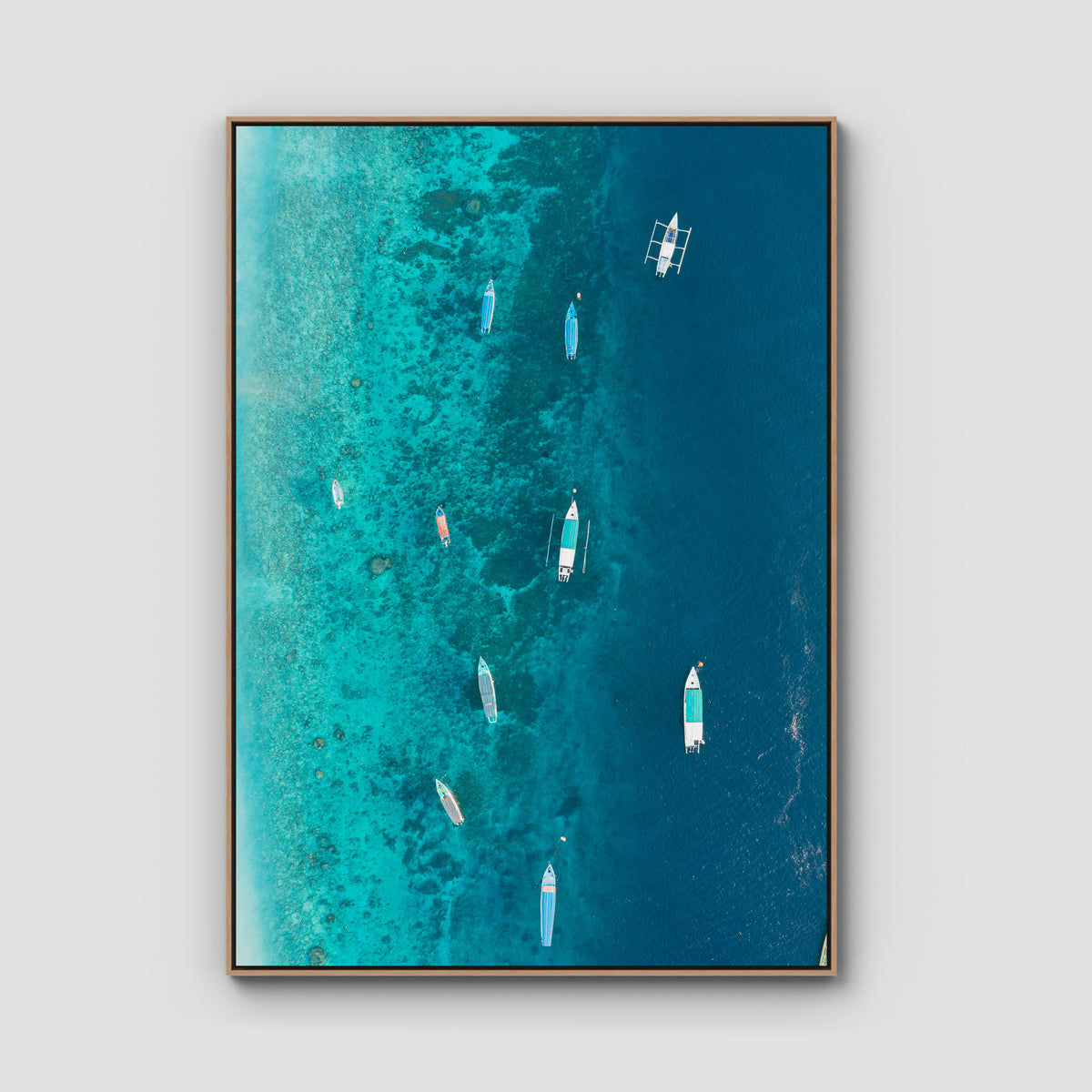 Gili T Bluewater - Art Print - Float Frame Canvas - Raw Oak - Portrait