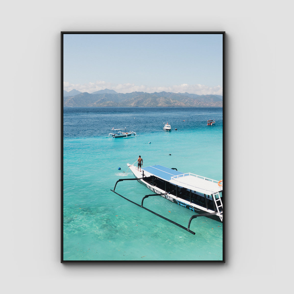 Gili T Longboat - Art Print - Float Frame Canvas - Black - Portrait