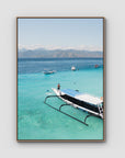Gili T Longboat - Art Print - Float Frame Canvas - Raw Oak - Portrait