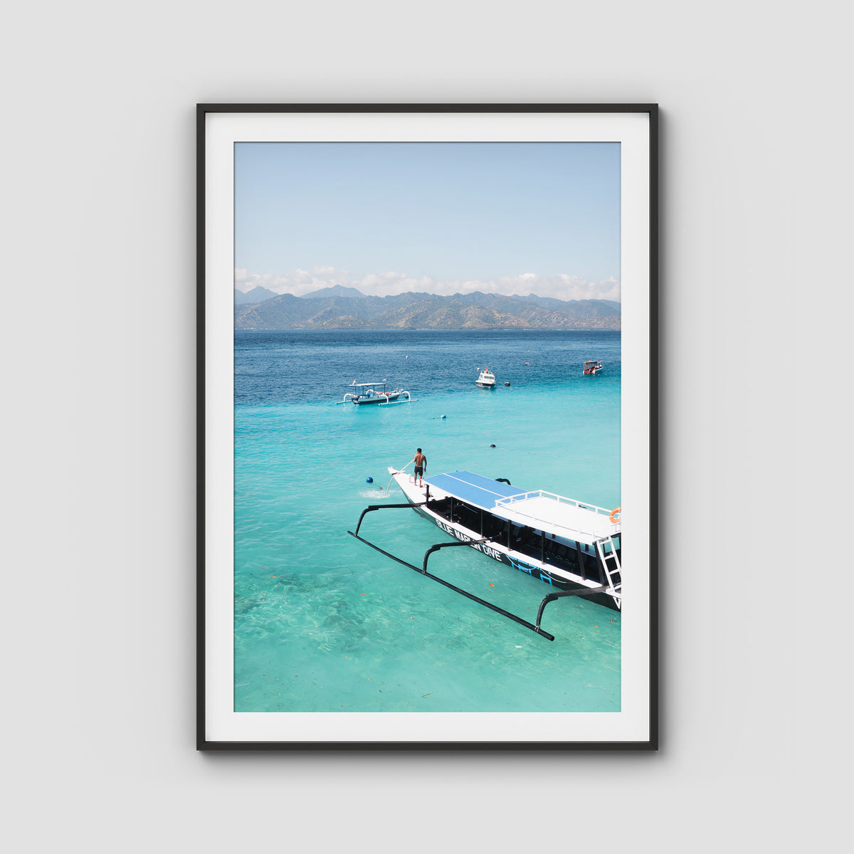 Gili T Longboat - Art Print - Traditional Frame - Black - Portrait