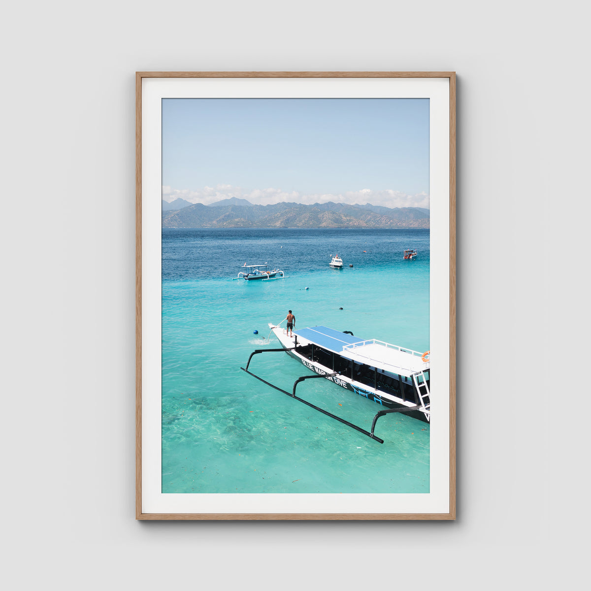 Gili T Longboat - Art Print - Traditional Frame - Raw Oak - Portrait