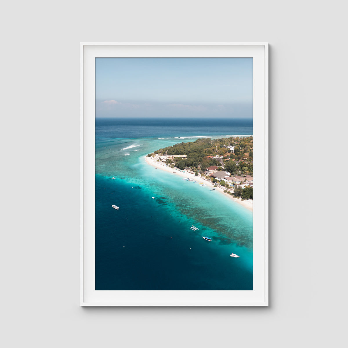 Gili T Reef Break - Art Print - Traditional Frame - White - Portrait