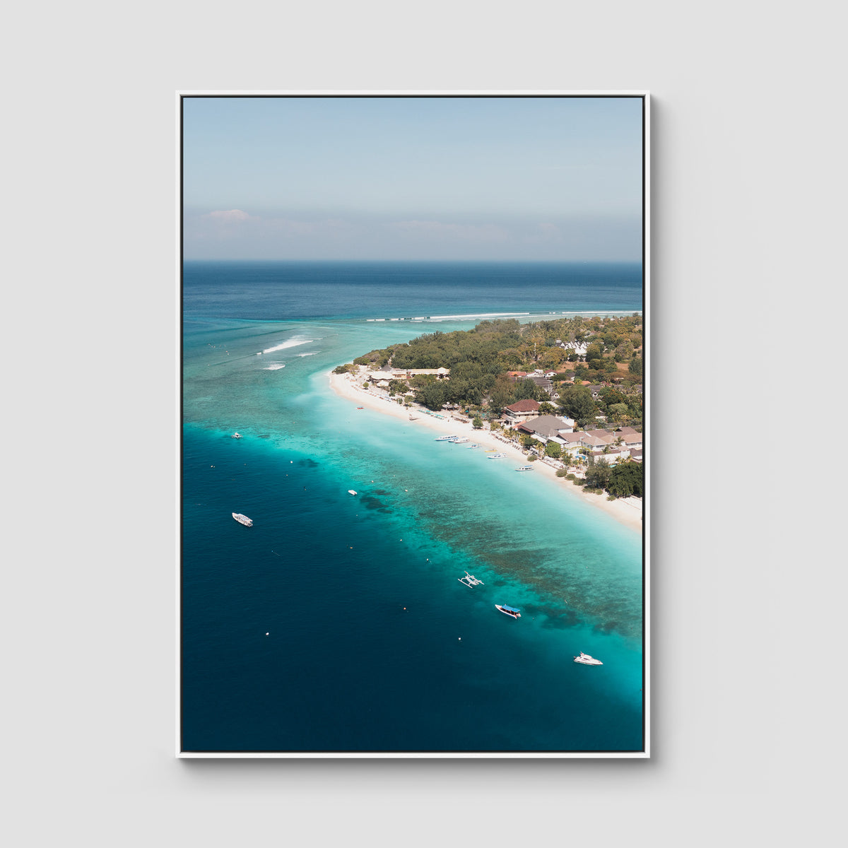 Gili T Reef Break - Art Print - Float Frame Canvas - White - Portrait