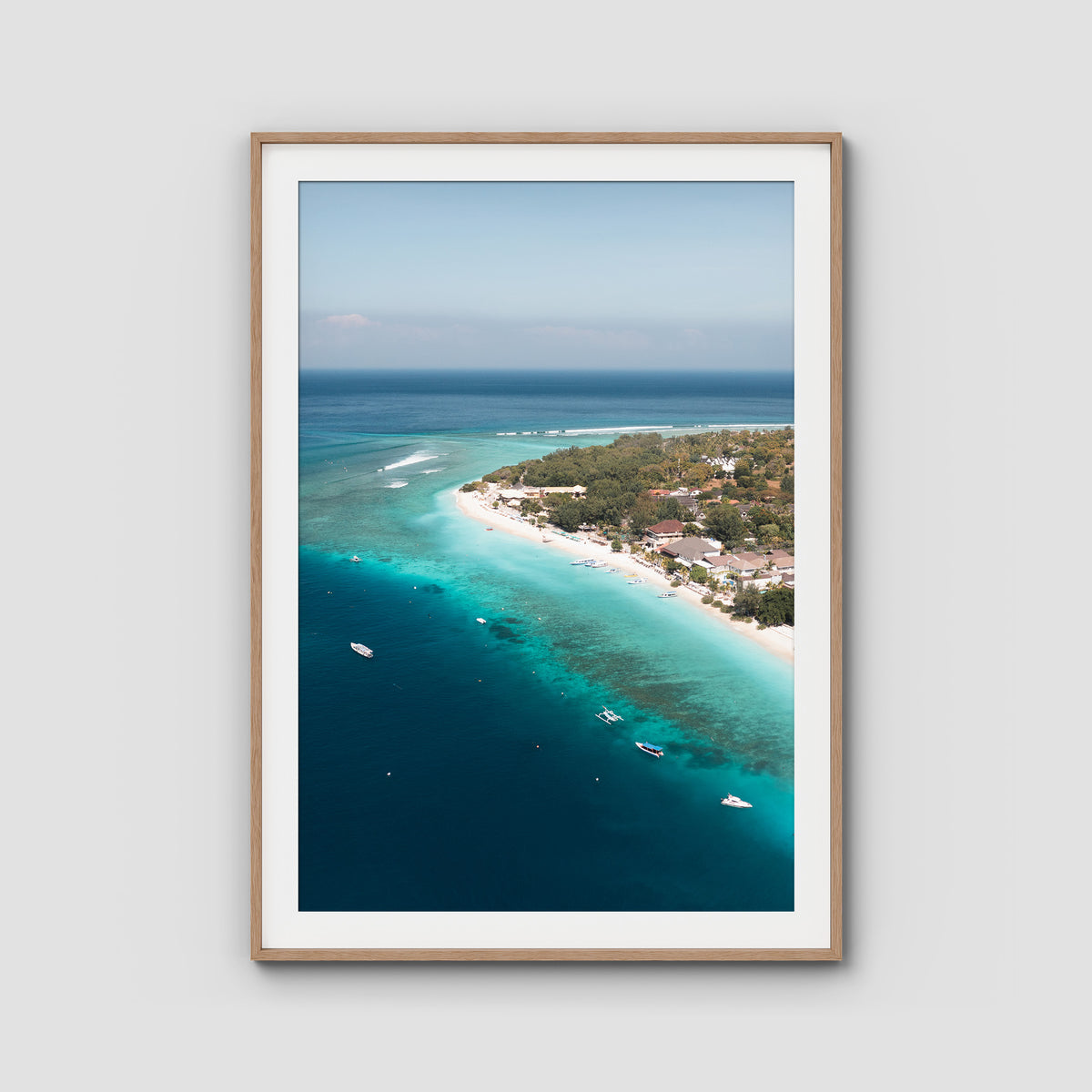 Gili T Reef Break - Art Print - Traditional Frame - Raw Oak - Portrait