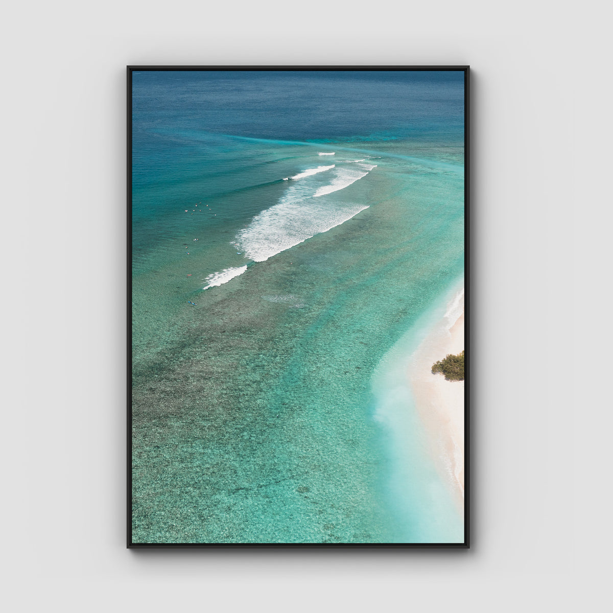 Gili T Surf Break - Art Print - Float Frame Canvas - Black - Portrait