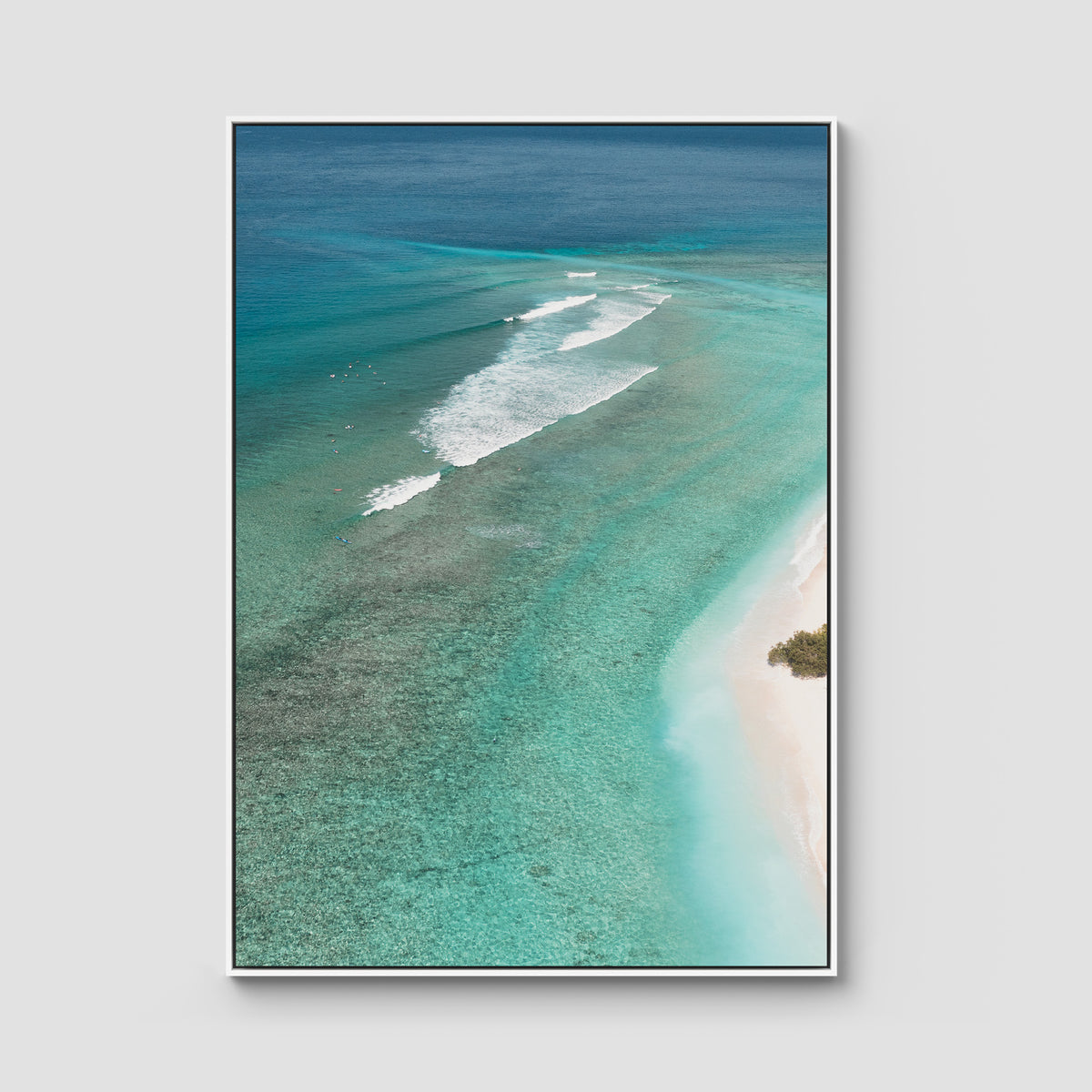 Gili T Surf Break - Art Print - Float Frame Canvas - White - Portrait