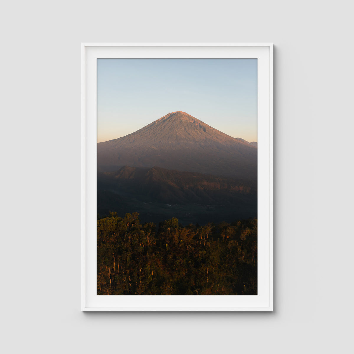 Mount Agung Sunrise - Art Print - Traditional Frame - White - Portrait