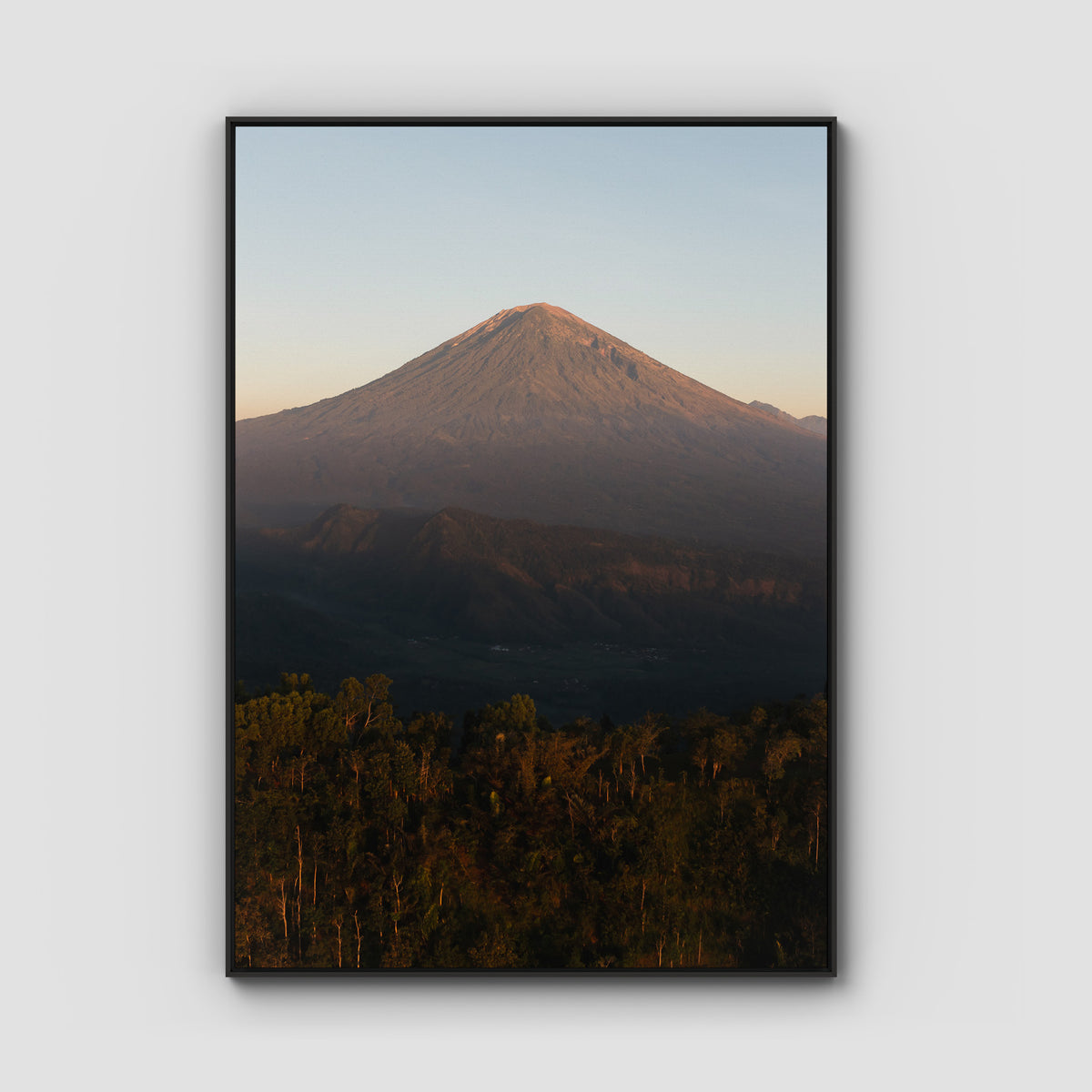 Mount Agung Sunrise - Art Print - Float Frame Canvas - Black - Portrait