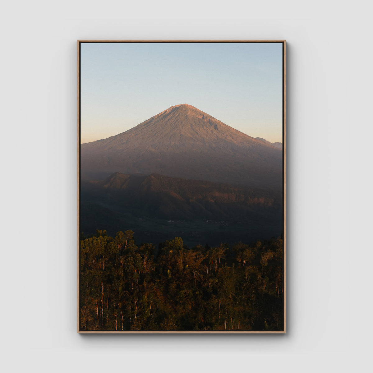 Mount Agung Sunrise - Art Print - Float Frame Canvas - Raw Oak - Portrait
