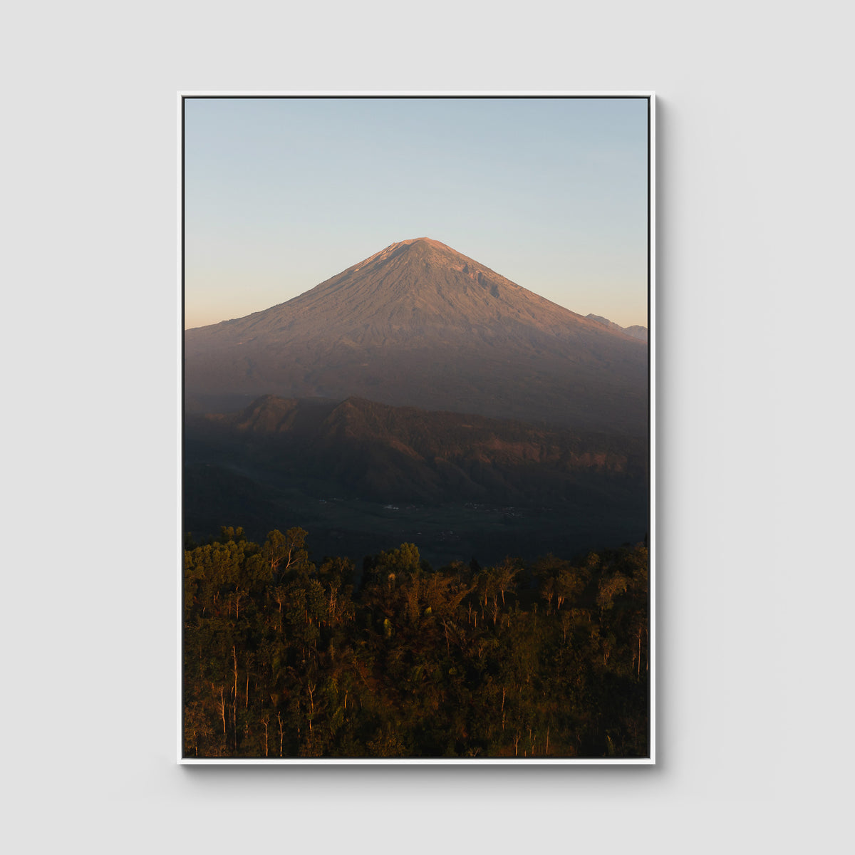Mount Agung Sunrise - Art Print - Float Frame Canvas - White - Portrait