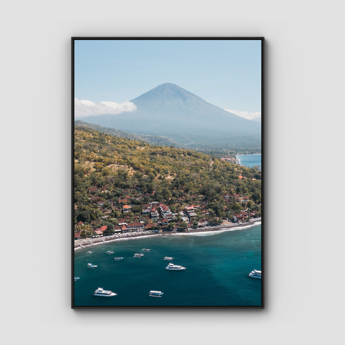 Amed &amp; Mount Agung ii - Art Print - Float Frame Canvas - Black - Portrait
