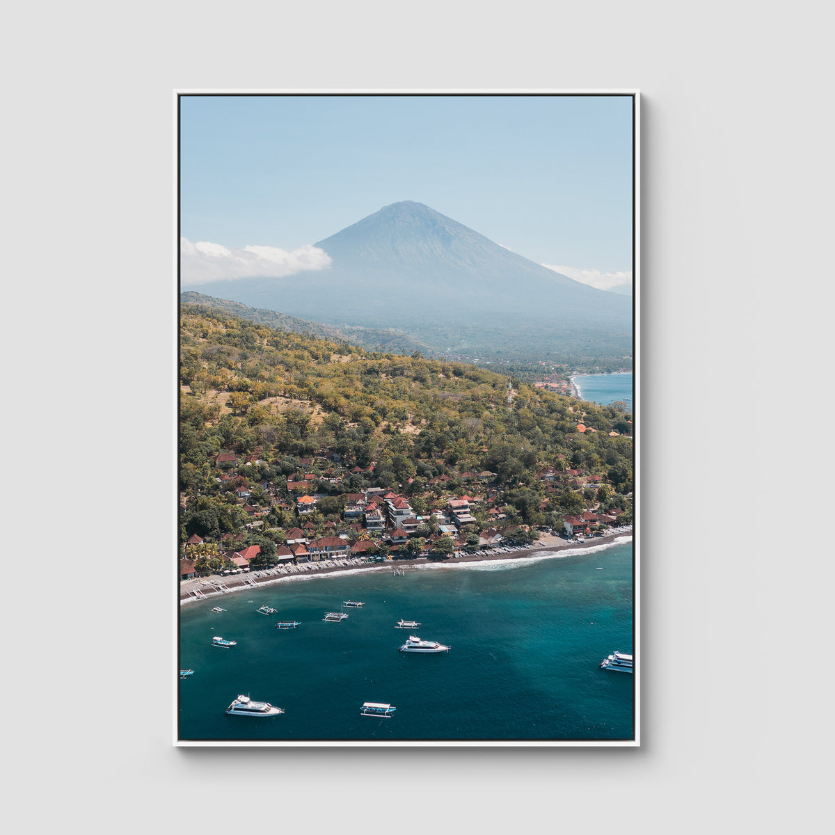 Amed &amp; Mount Agung ii - Art Print - Float Frame Canvas - White - Portrait