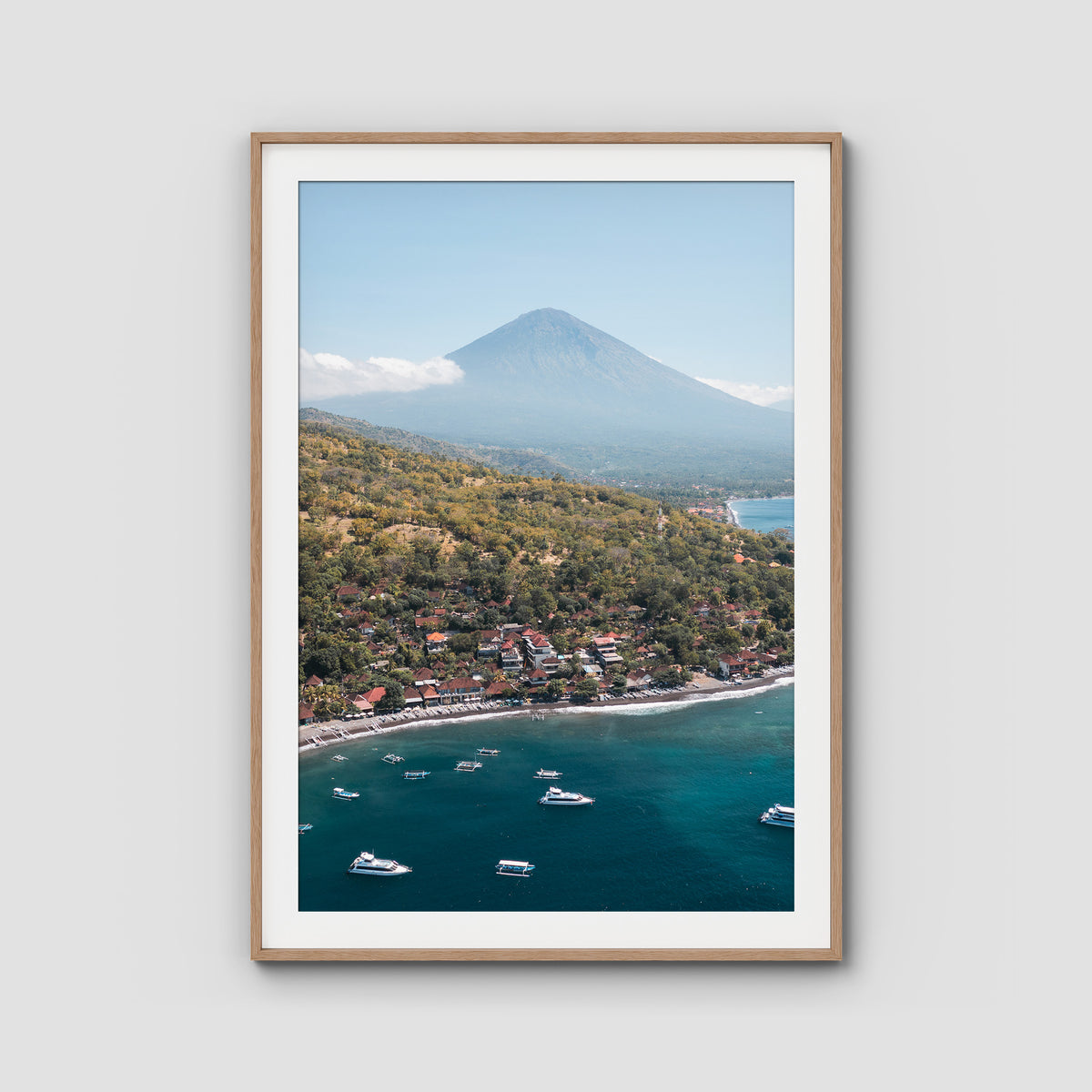 Amed &amp; Mount Agung ii - Art Print - Traditional Frame - Raw Oak - Portrait
