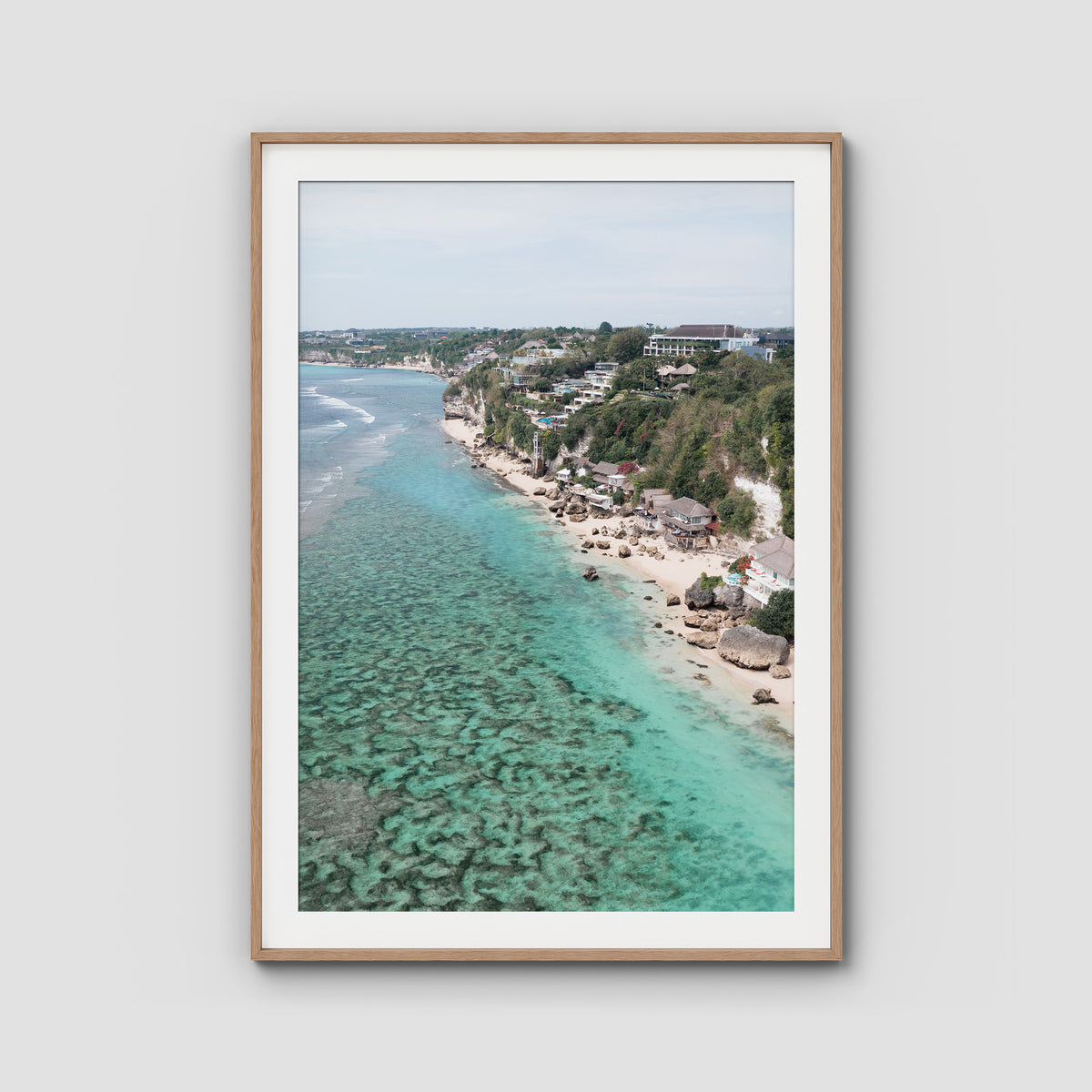 Padang Padang Coastline - Art Print - Traditional Frame - Raw Oak - Portrait