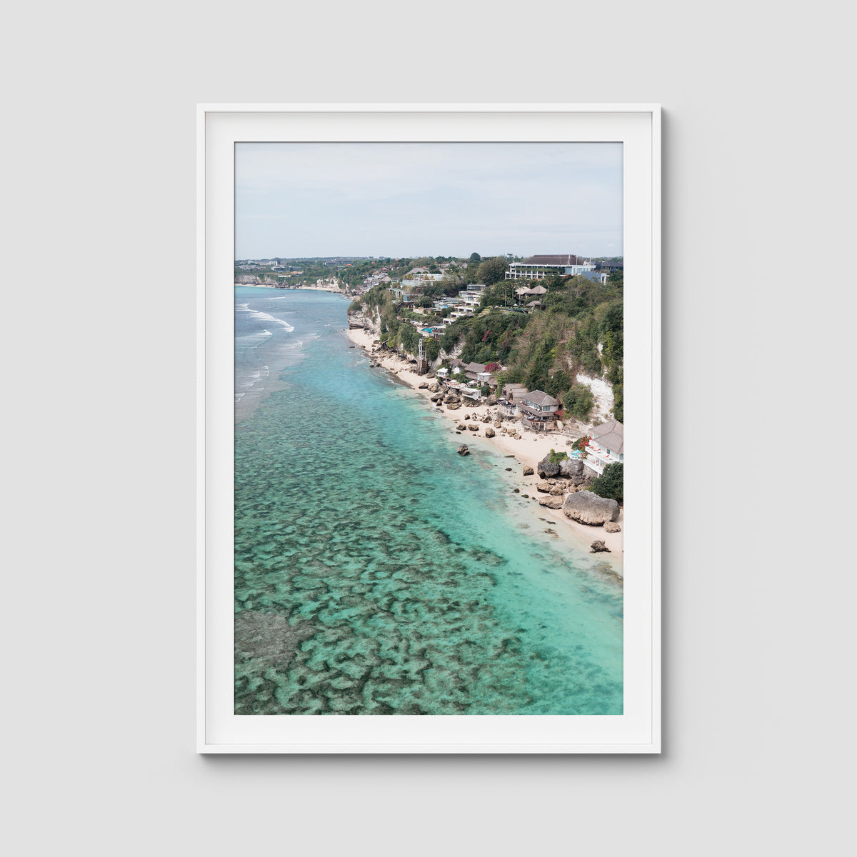 Padang Padang Coastline - Art Print - Traditional Frame - White - Portrait