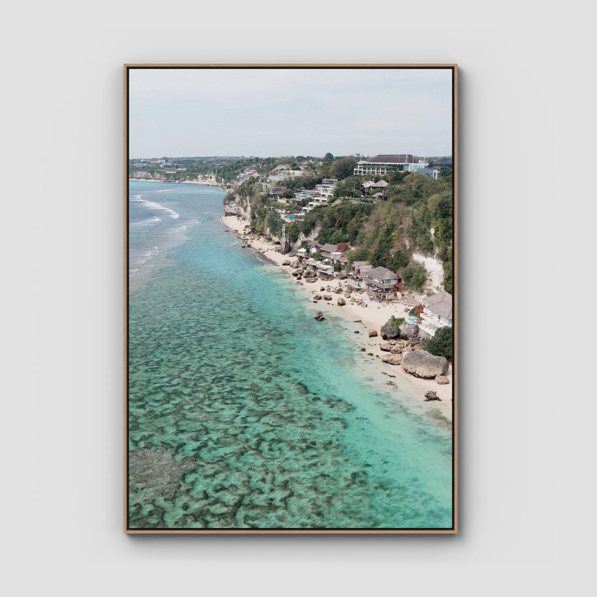 Padang Padang Coastline - Art Print - Float Frame Canvas - Raw Oak - Portrait