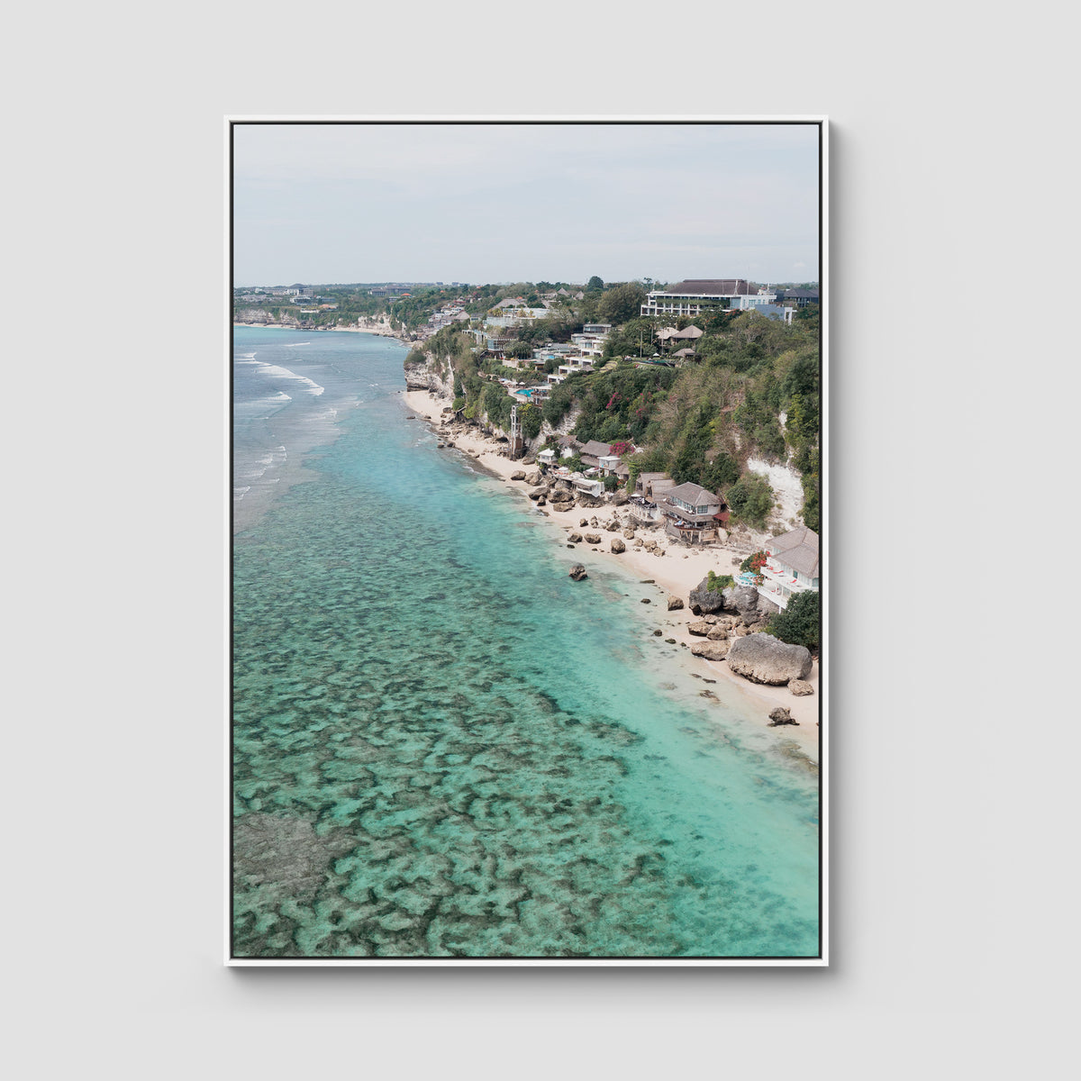 Padang Padang Coastline - Art Print - Float Frame Canvas - White - Portrait