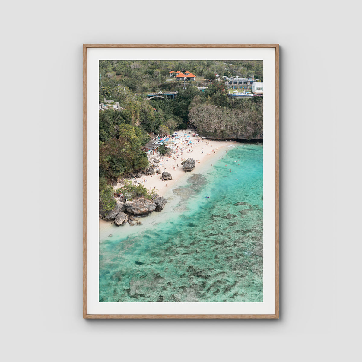 Padang Padang Aerial - Art Print - Traditional Frame - Raw Oak - Portrait