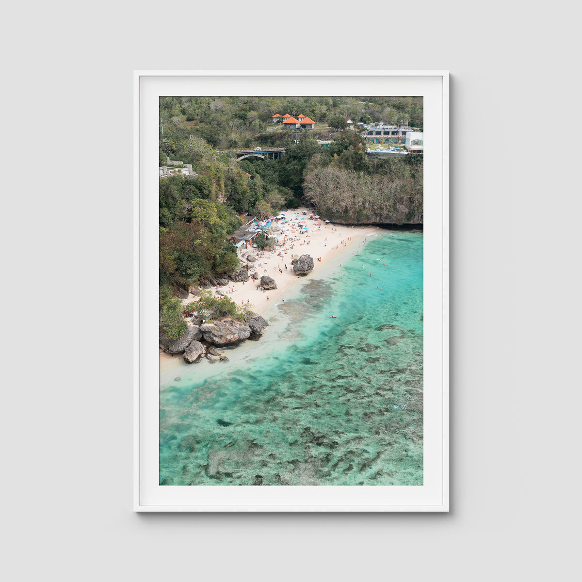 Padang Padang Aerial - Art Print - Traditional Frame - White - Portrait