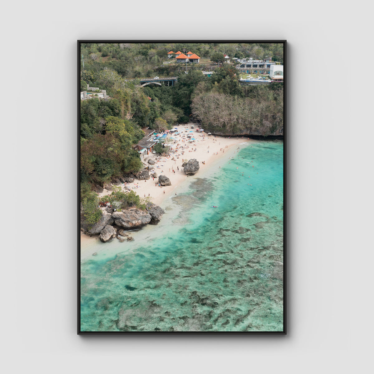 Padang Padang Aerial - Art Print - Float Frame Canvas - Black - Portrait