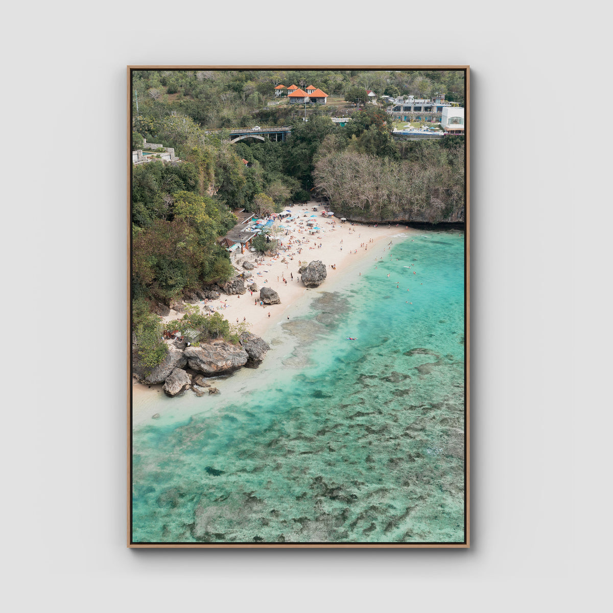 Padang Padang Aerial - Art Print - Float Frame Canvas - Raw Oak - Portrait