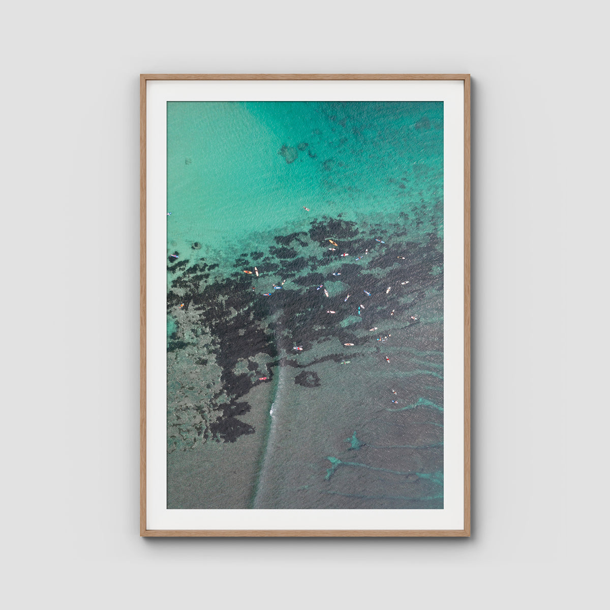 Padang Padang Surfing - Art Print - Traditional Frame - Raw Oak - Portrait