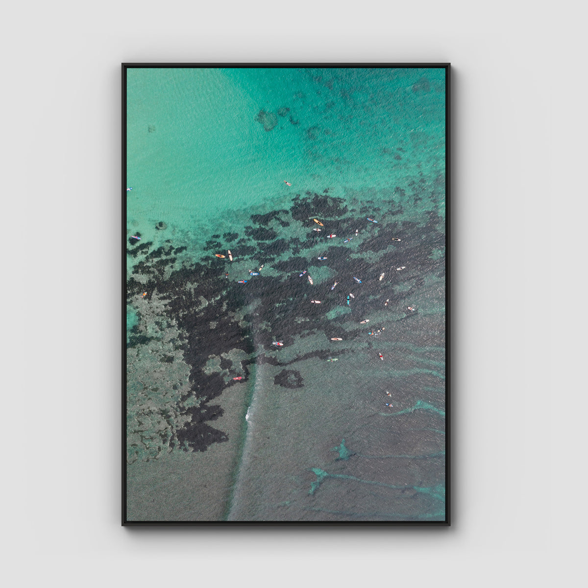 Padang Padang Surfing - Art Print - Float Frame Canvas - Black - Portrait