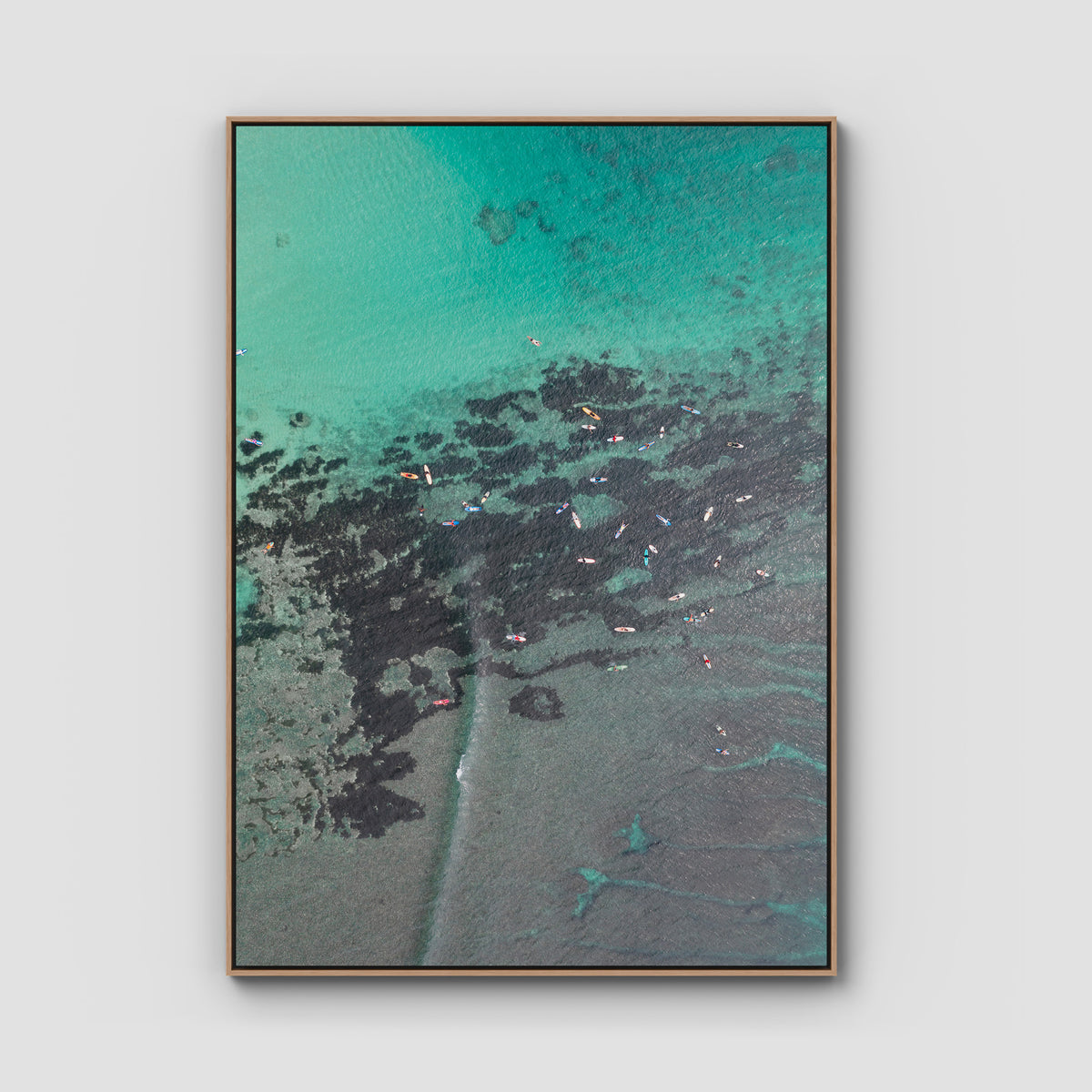 Padang Padang Surfing - Art Print - Float Frame Canvas - Raw Oak - Portrait