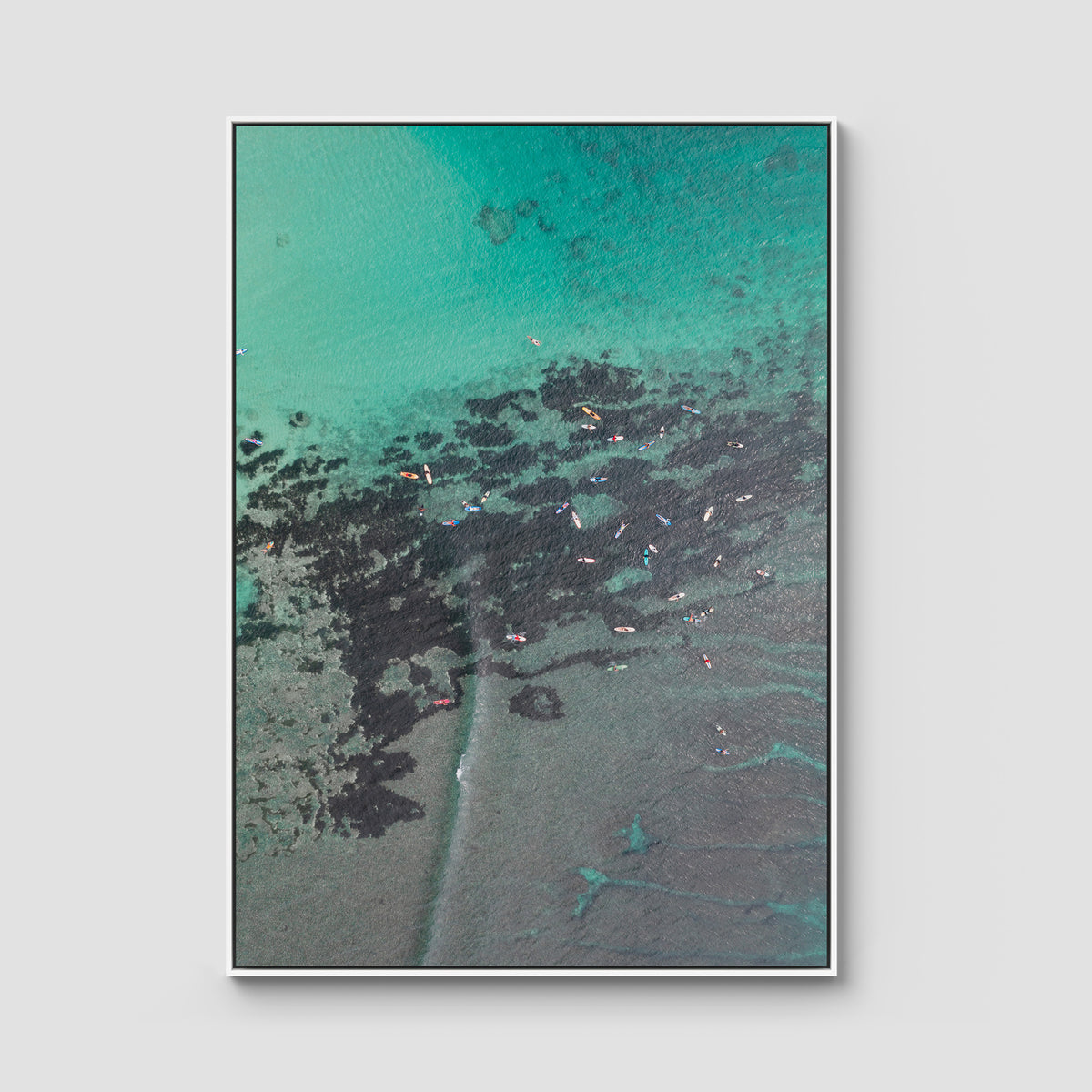 Padang Padang Surfing - Art Print - Float Frame Canvas - White - Portrait