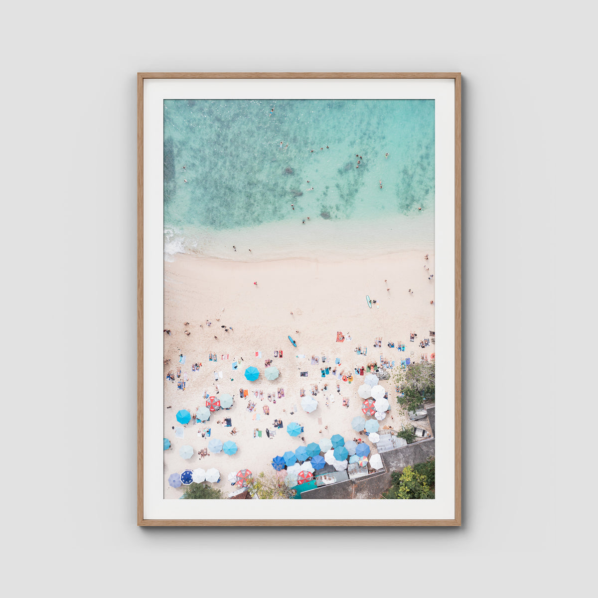Padang Padang Beach Top Down - Art Print - Traditional Frame - Raw Oak - Portrait