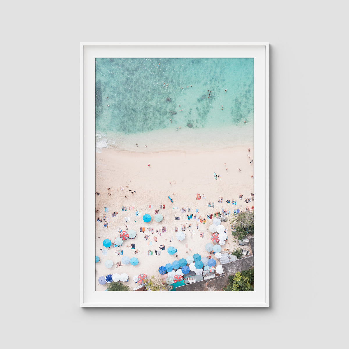 Padang Padang Beach Top Down - Art Print - Traditional Frame - White - Portrait