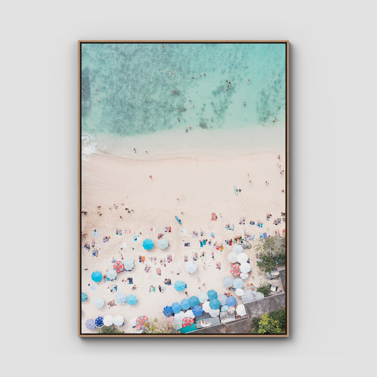 Padang Padang Beach Top Down - Art Print - Float Frame Canvas - Raw Oak - Portrait