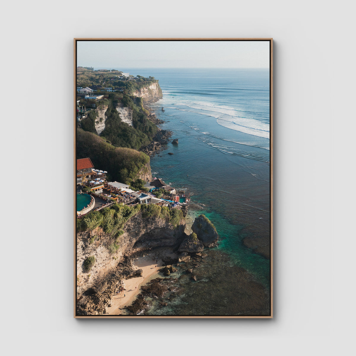 Single Fin Uluwatu  - Art Print - Float Frame Canvas - Raw Oak - Portrait
