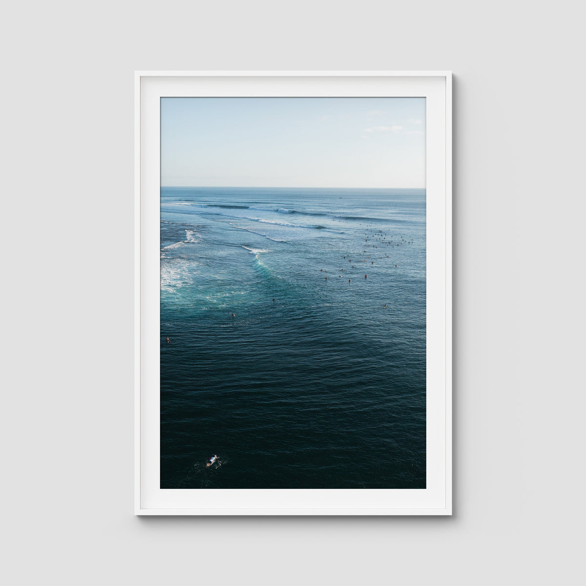 Surf Lineup Uluwatu  - Art Print - Traditional Frame - White - Portrait