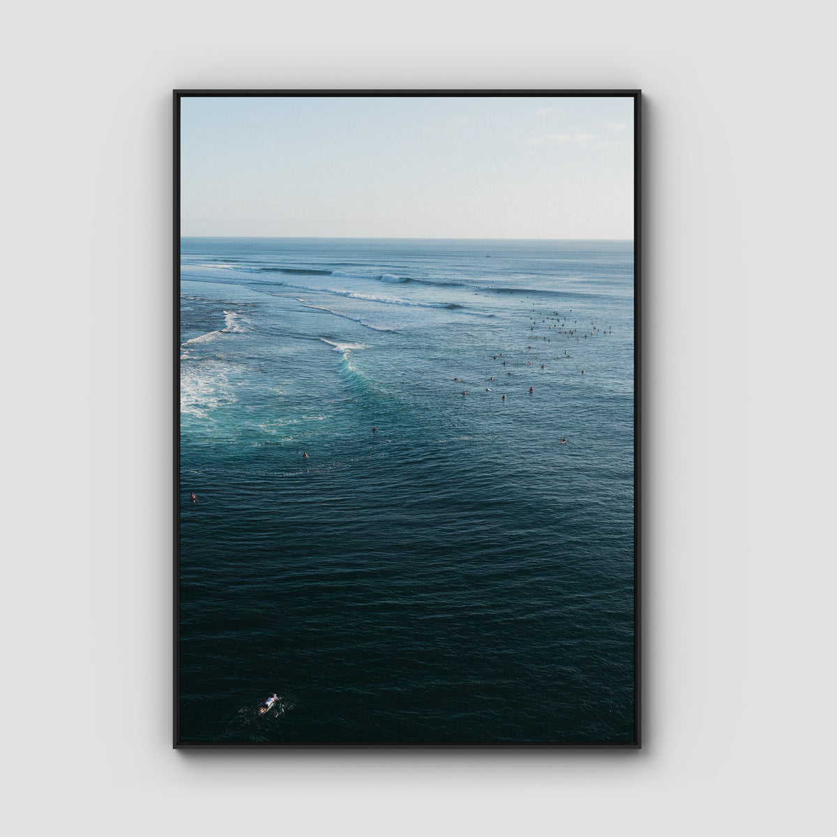 Surf Lineup Uluwatu  - Art Print - Float Frame Canvas - Black - Portrait