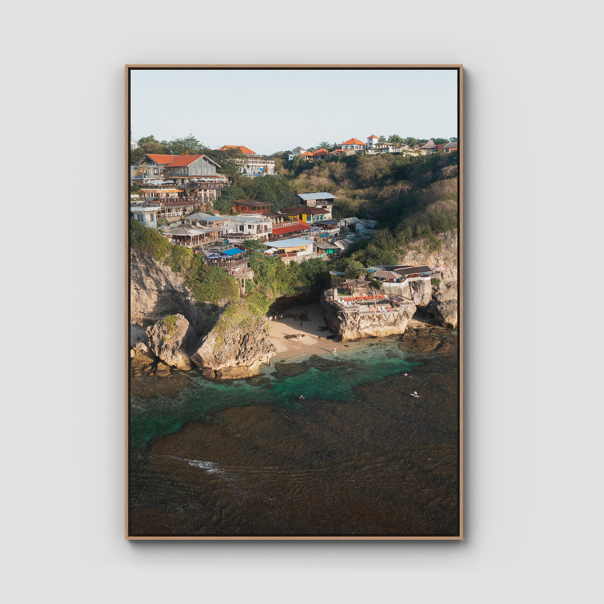 Uluwatu Cave - Art Print - Float Frame Canvas - Raw Oak - Portrait