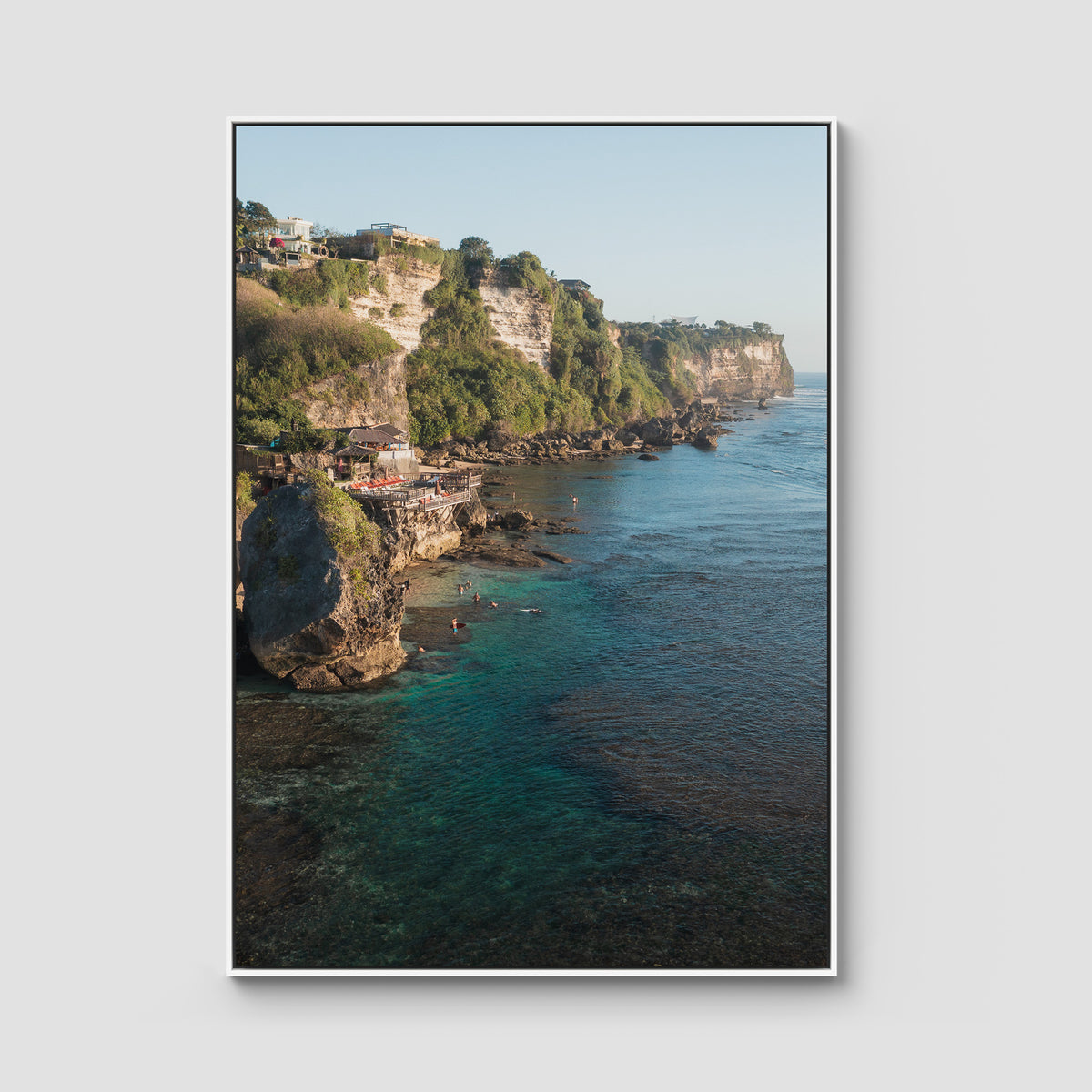 Uluwatu Coastline - Art Print - Float Frame Canvas - White - Portrait
