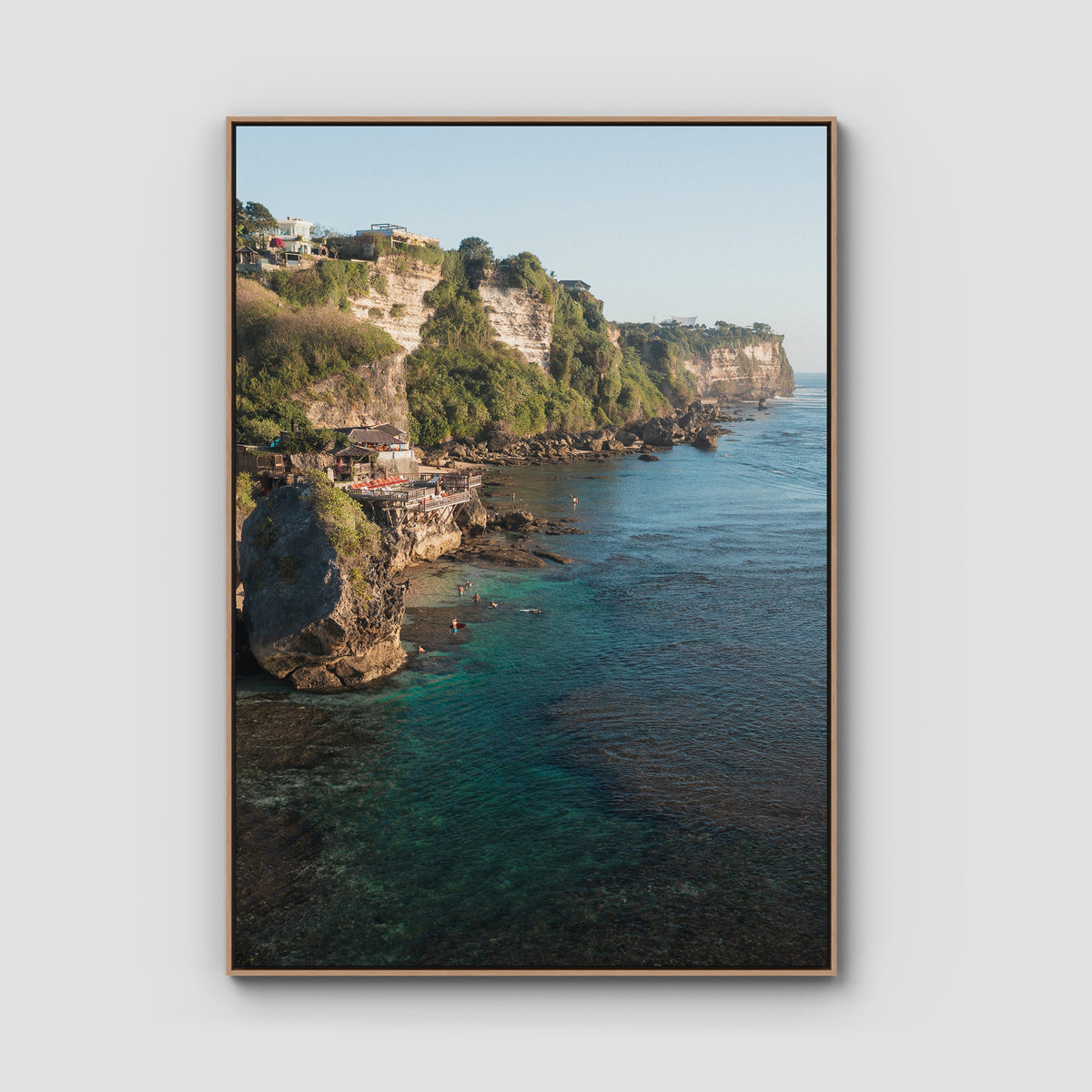 Uluwatu Coastline - Art Print - Float Frame Canvas - Raw Oak - Portrait