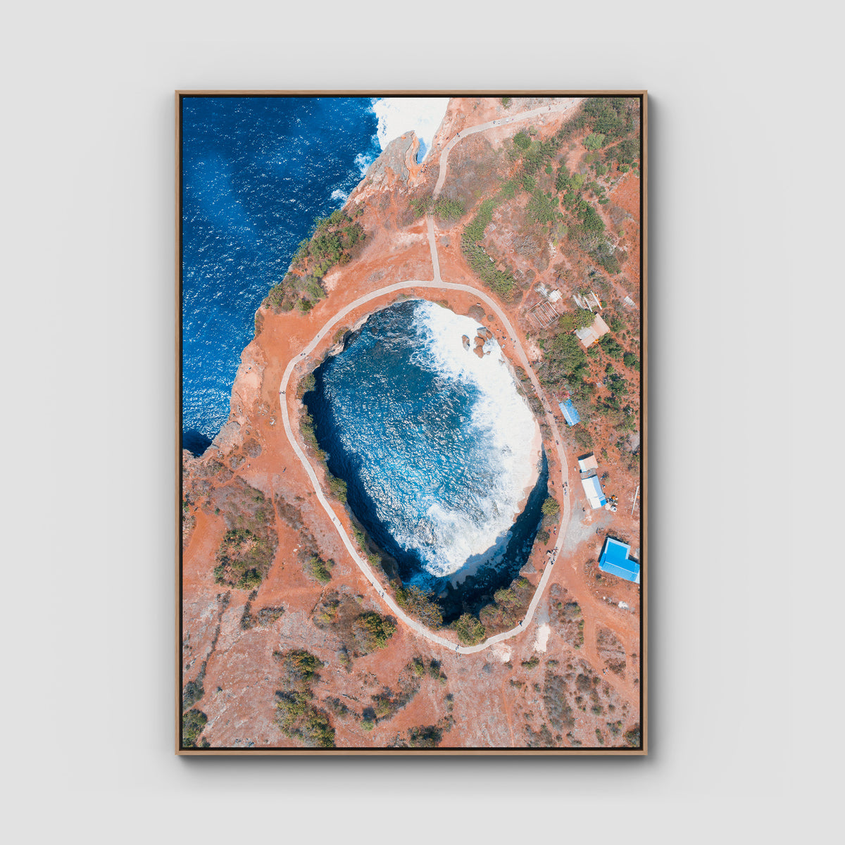 Broken Beach ii - Nusa Penida - Art Print - Float Frame Canvas - Raw Oak - Portrait