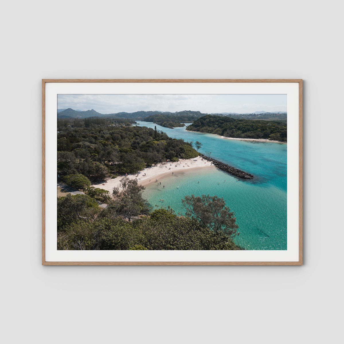 Torakina Beach Aerial  - Brunswick Heads - Fine Art Print - Traditional Frame - Raw Oak - Landscape