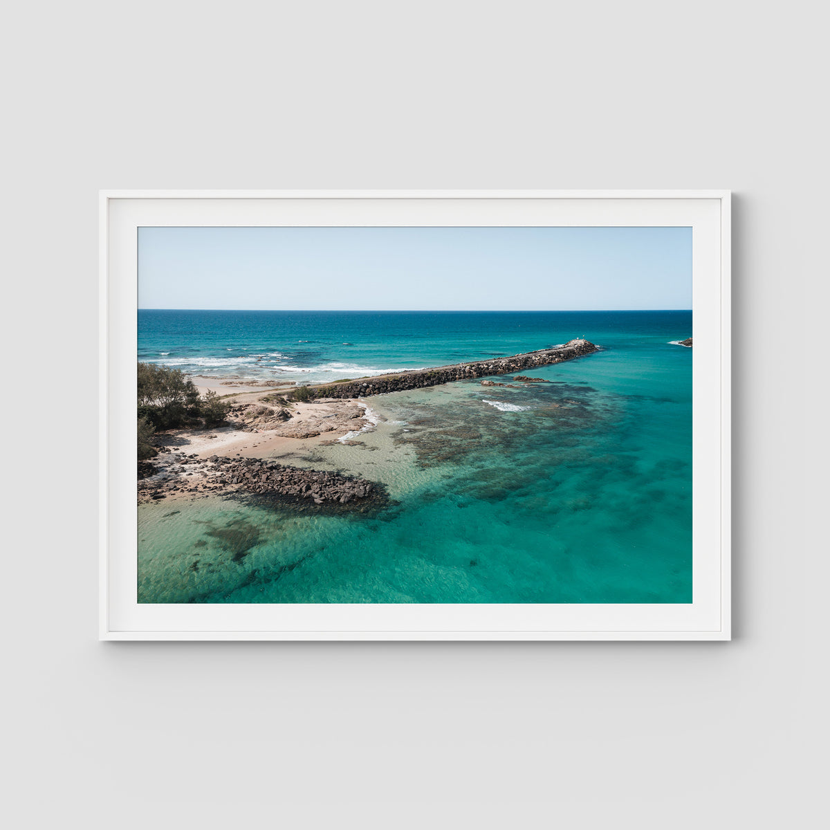Brunswick Breakwater - Fine Art Print - Traditional Frame - White - Landscape